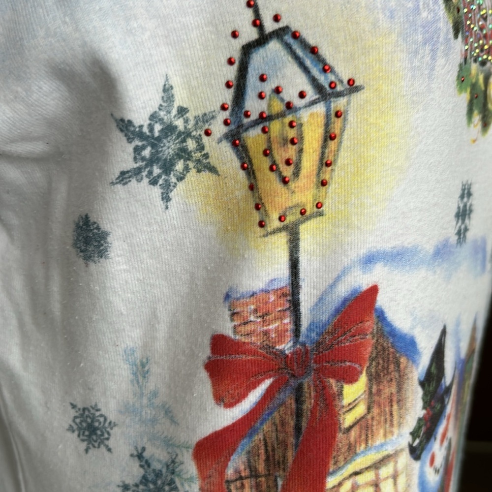 Studio Gem Embellished Christmas Wishes 3/4 Sleeve Top‎ Snowflakes Snowman L/XL - Picture 11 of 16
